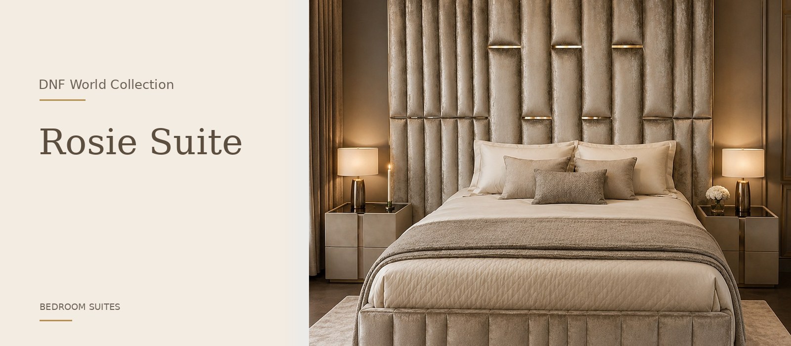 Rosie Suite product page banner featuring a styled DNF World lifestyle setting