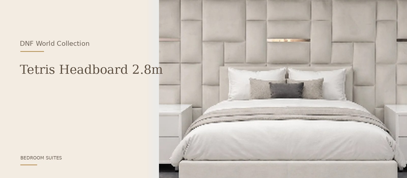 Tetris Headboard 2.8m product page banner featuring a styled DNF World lifestyle setting